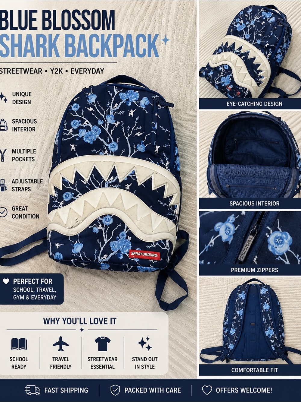Sprayground Blue Blossom Shark Backpack